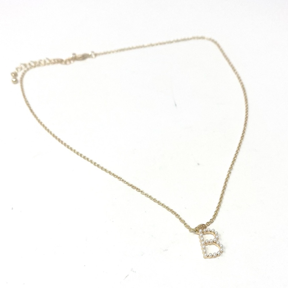 New Anthropologie B Initial Monogram Pearl Necklace Gold